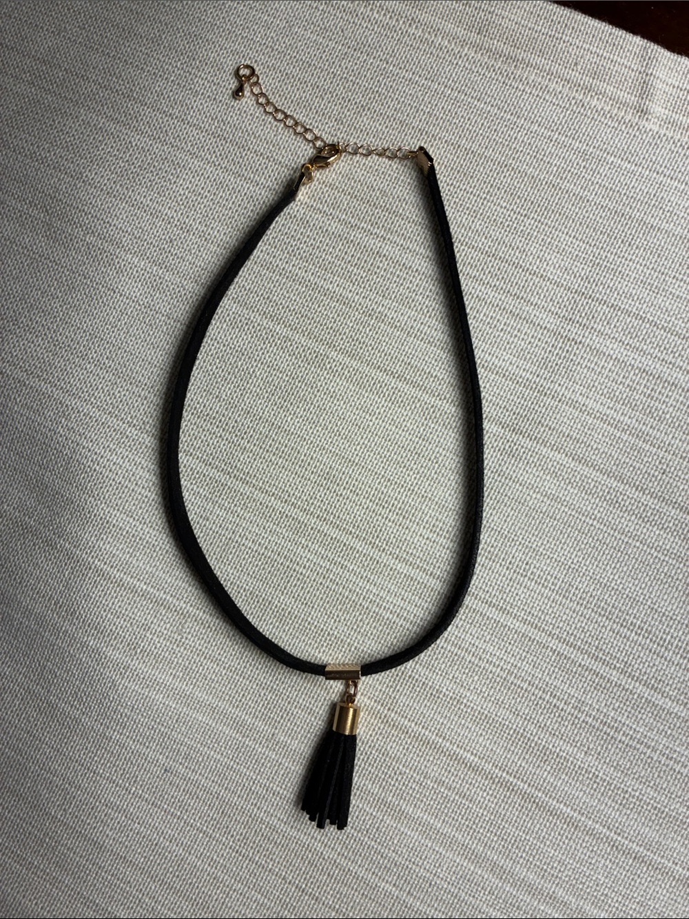 Black Tassel Choker Necklace - Gold Accent